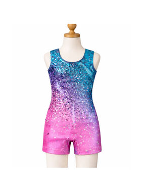 Girl's Sparkly Shorts Leotard – Funnycokid – Pink/Blue Ombre – Size 6 Years–NWOT